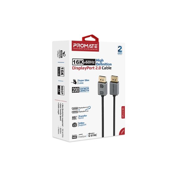 Кабель мультимедийный DisplayPort to DisplayPort v.2.0 dplink-16k.black Promate (dplink-16k.black) | Зображення 1