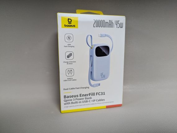Павербанк 20000 mAh 45W Baseus EnerFill FC31 з LCD-дисплеєм, 4 портами та швидкою зарядкою голубий