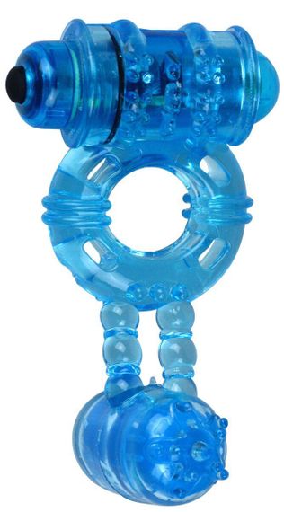 Ерекційне віброкільце Alive Double Ding Ring Blue: 2 мотори для екстремальної подвійної насолоди пари
