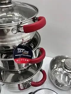 Красный Набор посуды Zepline ZP-115 из нержавеющей стали на 12 предметов | Зображення 2