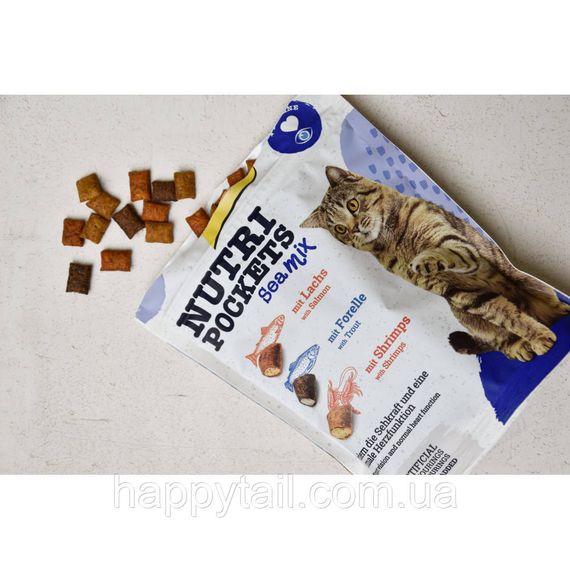 Лакомство витаминное GimCat Nutri Pockets Морской микс для котов с лососем форелью и креветками 150 г. | Зображення 6