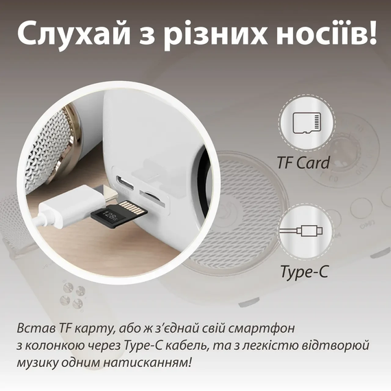 Колонка портативна з мікрофоном C-20 BT/TF/USB/FM 5 Вт Білий C20W | Зображення 4
