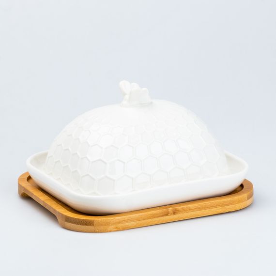 Масленка керамическая  18 х 16 х 11 см на подставке белая | Зображення 1