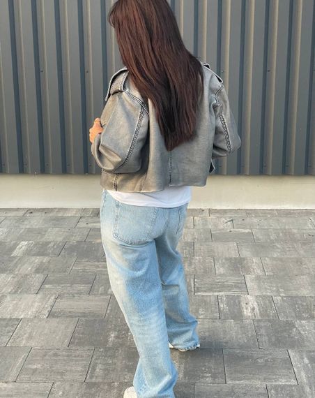 Женская куртка косуха с потертостями короткая эко кожа цвет серый, размер М  Nb02398 | Зображення 1