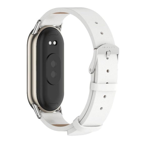 Кожаный ремешок Mijobs для фитнес браслета Xiaomi Mi Smart Band 8 - White&Silver | Зображення 2