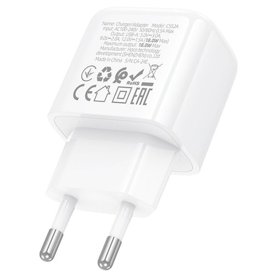 СЗУ 110-240V HOCO CS52A 1xUSB, 18W, White, Blister | Зображення 5