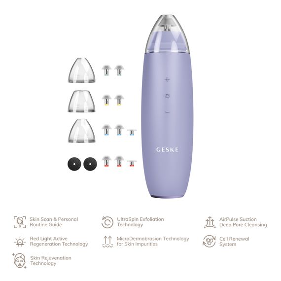 Мікродермабразійний пристрій для видалення чорних цяток GESKE MicroDermabrasion Blackhead Remover 7в1 starlight, Фіолетовий | Зображення 1