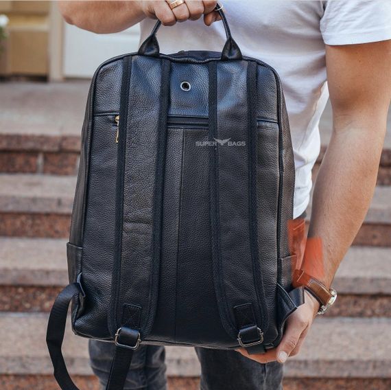 Чоловічий рюкзак шкіряний міський для ноутбука чорний Tiding Bag B2-884371A | Зображення 6