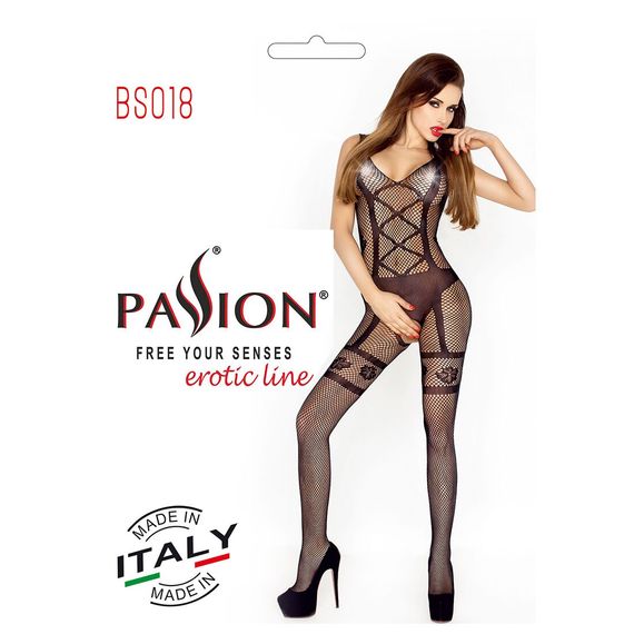 Бодістокінг Passion BS018 black, комбінезон, імітація панчіх і пояса | Зображення 4