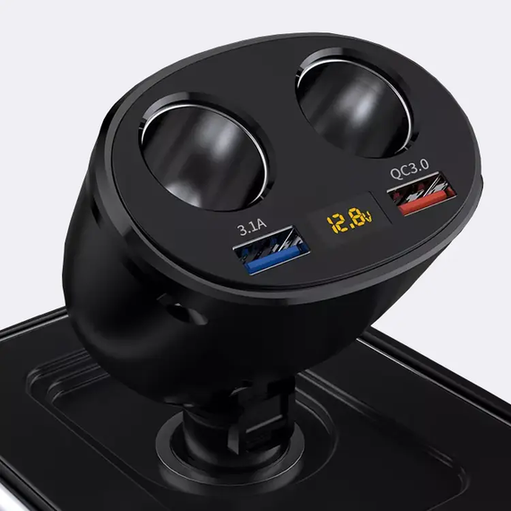 Автомобильный двойник разветвитель прикуриватель с вольтметром, USB зарядка 3,1А QC 3.0, Terra HCX89 | Зображення 3