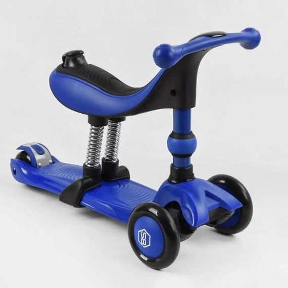 Самокат-велобіг триколісний зі світлом + батьківська ручка 3в1 BS-27018 Best Scooter Синій