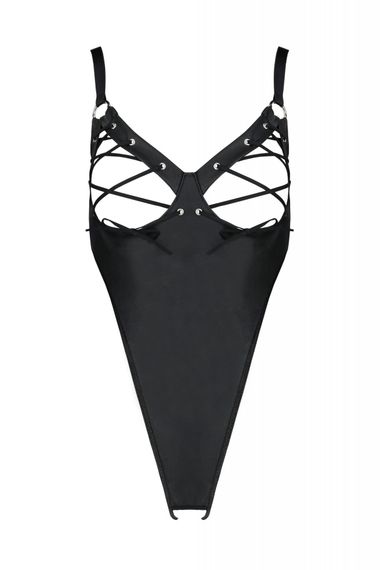 Боді з екошкіри Passion Celine Body 4XL/5XL black, з доступом, відкритий, 4XL/5XL | Зображення 2
