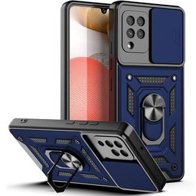 Ударостійкий чохол Camshield Serge Ring для Samsung Galaxy A22 4G/M32 TPU+PC, Шторка на камеру, Синій