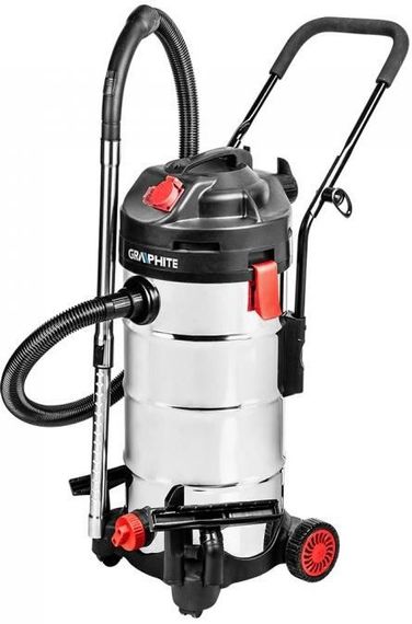 Пилосос GRAPHITE промисловий, 1500 Вт, розетка 220В/2000Вт, бак 40л., вс.18 кПа INOX (59G608)