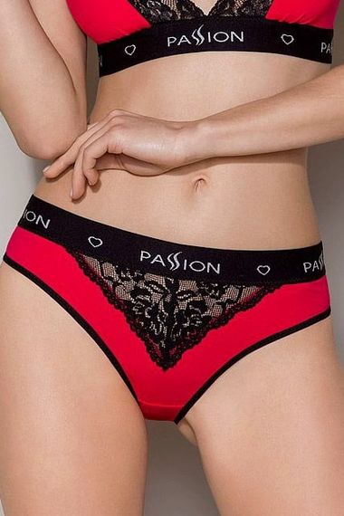 Трусики з широкою гумкою і мереживом Passion PS001 PANTIES, Червоний, L, L