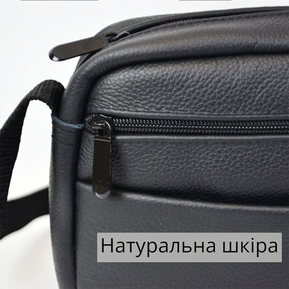 Стильна чоловіча сумка-месенджер із натуральної шкіри флотар, чорного кольору, чоловічі сумки через плече | Зображення 5