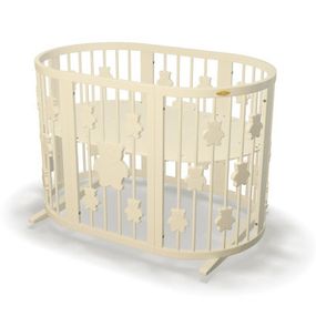 Кроватка Ingvart трансформер Smart Bed Oval (60х72, 60х120, 60х168 см) слоновая кость с декором "Мишки"