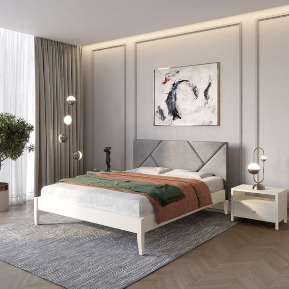 Полуторне дерев&#039;яне ліжко Mebigrand Нью-Йорк ДК Айворі (S0505Y30R)/Аляска 93 (Сірий) 120х190 см (MBG-10430)