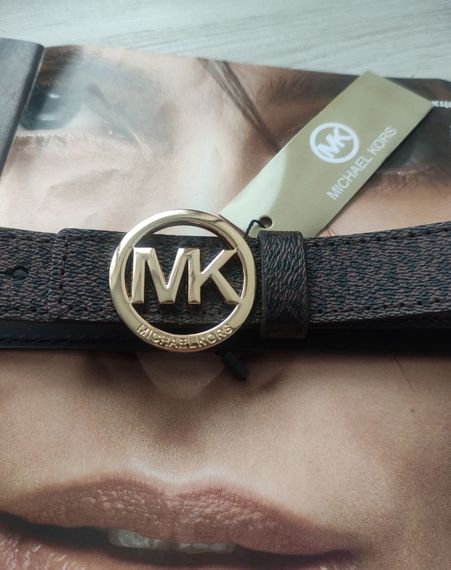 Модний шкіряний ремінь Michael Kors коричневий пряжка золото | Зображення 2