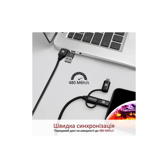 Дата кабель USB 2.0 AM to Lightning + Micro 5P + Type-C pentapower.black Promate (pentapower.black) | Зображення 4