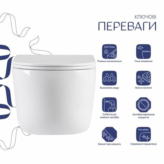 Унитаз подвесной Qtap Taurus Ultra Quiet 515×360×350 мм, White, с сиденьем Slim Duroplast / Soft-close / Quick Release | Зображення 2