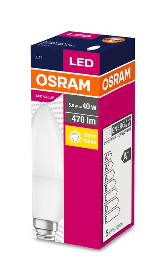 Лампа светодиодная OSRAM LED B40 свічка 5W 470Lm 2700K E14 (4052899326453) | Зображення 1