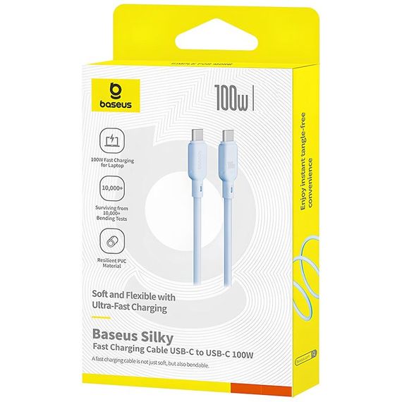 Дата кабель Baseus Silky Series OS Fast Charging Type-C to Type-C 100W (1m) (P10377704) Galaxy Blue | Зображення 3