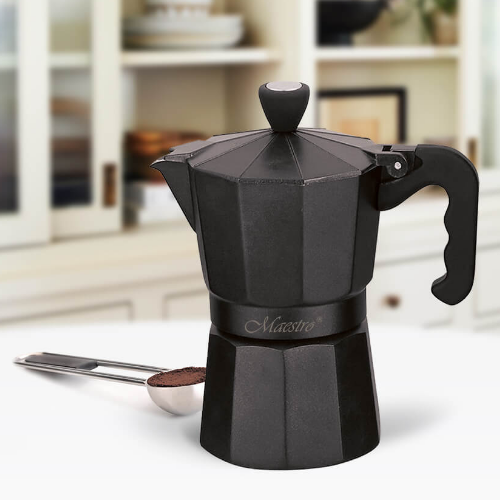 Кавоварка гейзерна 300мл (6 порцій) алюмінієва MR-1666-6-BLACK Espresso Moka Maestro | Зображення 5