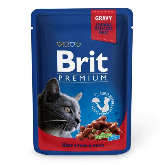 Корм Brit Premium Beef and Peas вологий з яловичиною та горошком у соусі для дорослих котів 100 гр