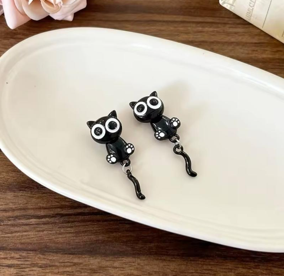 Серёжки котики чёрные, серёжки с чёрными котиками, сережки, серёжки, серьги | Зображення 2