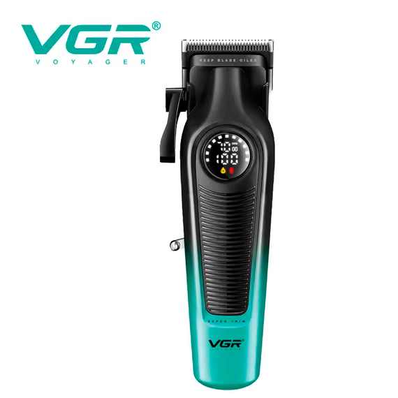 Акумуляторна машинка для стрижки VGR V-196 GREEN, 6 насадок, 7000 RPM, 2000 mAh, LED дисплей | Зображення 1