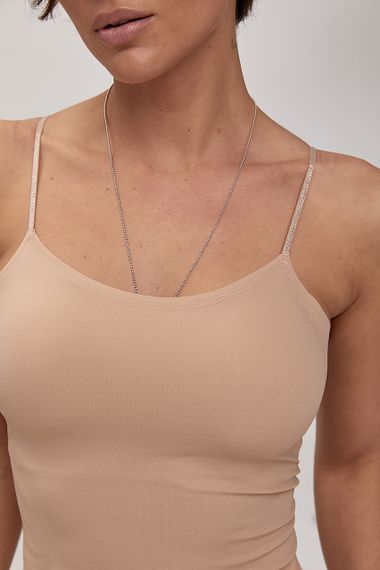 Короткий топ на бретелях із люрексу - бежевий цвет, ONE SIZE (є розміри) | Зображення 3