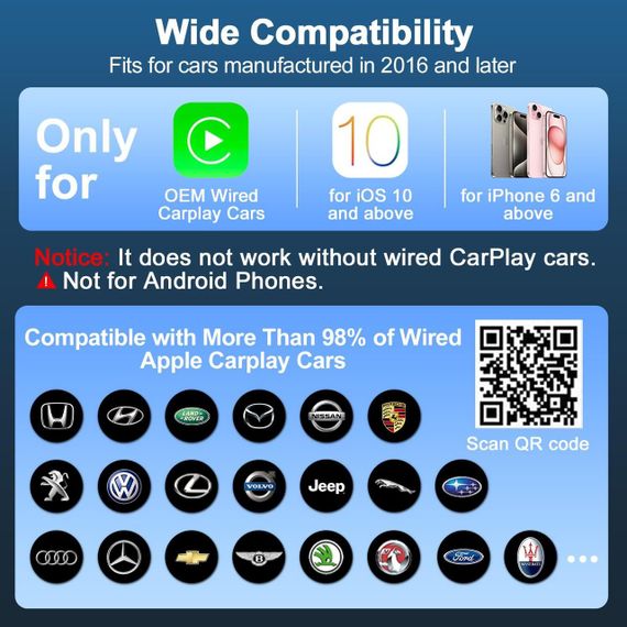 Бездротовий адаптер CarPlay URJD 2024 карплей у бездротовий, швидке підключення, сумісність з iPhone iOS 10+ Карплей | Зображення 4