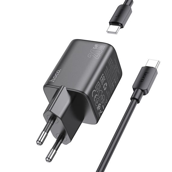 МЗП Hoco N40 Mighty PD20W (1USB-C) + кабель Type-C to Type-C Black | Зображення 1