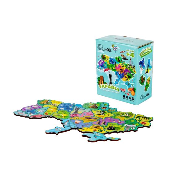 Деревянный магнитный пазл А4 "Карта Украины" PuzA4-22926, 25 элементов