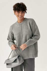 В'язана вільна кофта з декоративним швом - сірий цвет, ONE SIZE (є розміри)