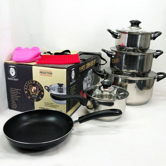 Набір каструль 11 предметів VS-1005-11 із нержавіючої сталі, FD-679 кришка скло | Зображення 9