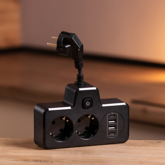 Мережевий фільтр на 2 євро розетки з 2 USB та 2 Type-C чорний HP-5-18 | Зображення 5