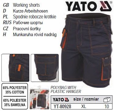 Шорти робочі YATO Польща розмір XXL 65%-поліестер 35%-бавовна YT-80928