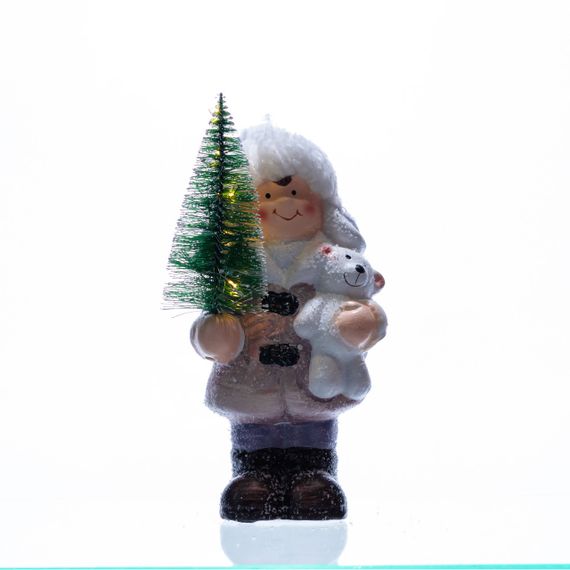 Новорічна фігурка з підсвіткою Дівчинка з ялинкою з фарфору 9×6×18 (см) новорічний декор для дому, квартири, офісу CR-5-4 | Зображення 4