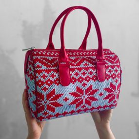 Сумка бочонок Barrel Красный зимний орнамент 28x18x17 см (SB_15NGNAS006_KR)