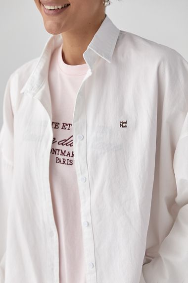 Котонова сорочка з вишитим написом - молочний цвет, ONE SIZE (є розміри) | Зображення 3