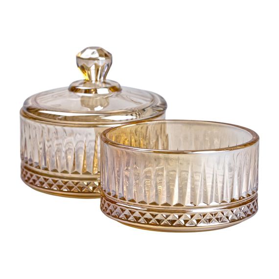 Цукерниця скляна з кришкою Ø 10 см двоярусна цукерниця коричнева | Зображення 3