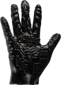 Рельєфна чорна рукавичка для фістингу та анально-вагінальної стимуляції