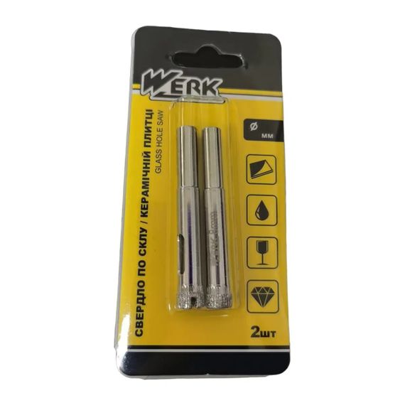 Коронка алмазная по керамике и стеклу Werk 99012 12 мм 2 шт/уп серебристая