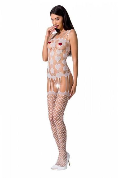 Бодистокинг Passion BS067 white, комбинезон, имитация чулок и топа на бретелях sexstyle