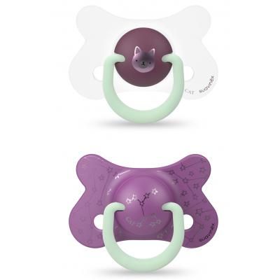 Пустышка Suavinex Фиолетовый котенок 6-18 мес 2 шт. ночная (306805)