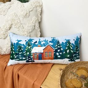 Подушка для дивана бархатная Домик в лесу 50x24 см (52BP_23NY002)