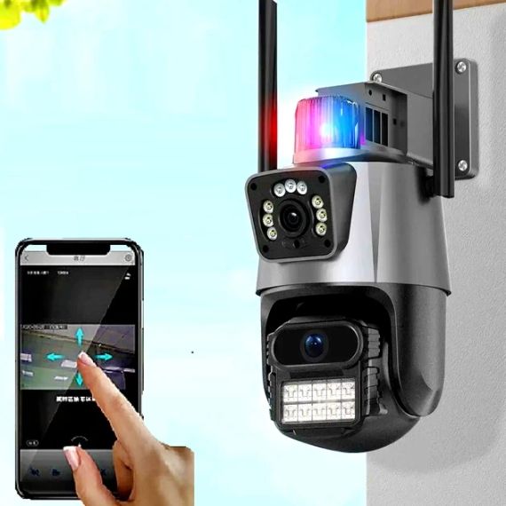 Уличная охранная поворотная WIFI камера  Dual Lens Zoom 8MP сирена, зум, iCSee удаленным доступом онлайн | Зображення 1