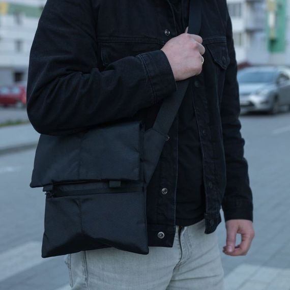 Тактичний месенджер, Чоловіча сумка чорна тканинна, Чоловіча сумка через плече шкіра | Зображення 8
